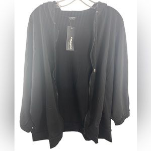NWT Women plus size black hooded cape style jacket with zipper and 2 pockets